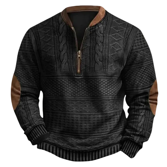 The Siena Casual Patterned Half Zip Sweater with Elbow Patches