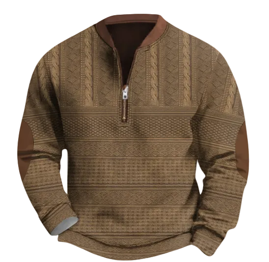 The Siena Casual Patterned Half Zip Sweater with Elbow Patches