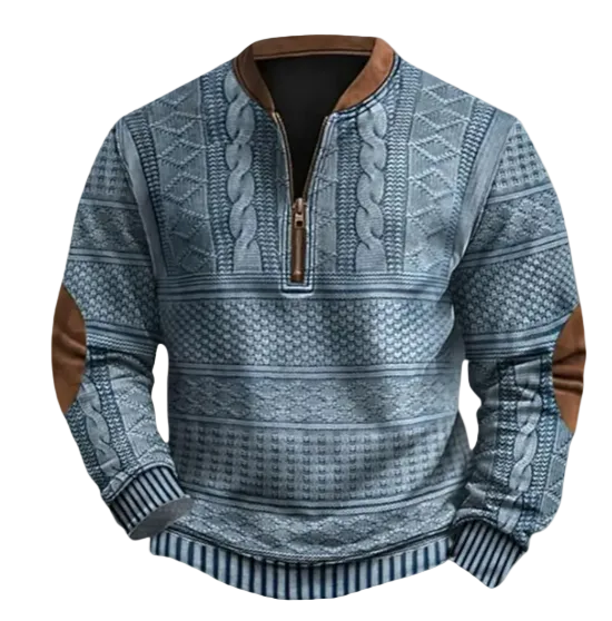 The Siena Casual Patterned Half Zip Sweater with Elbow Patches