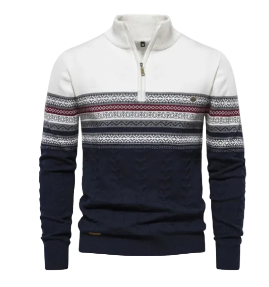The Chatsworth Quarter Zip Cotton Sweater – Fair Isle Knit