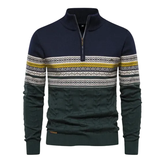 The Chatsworth Quarter Zip Cotton Sweater – Fair Isle Knit