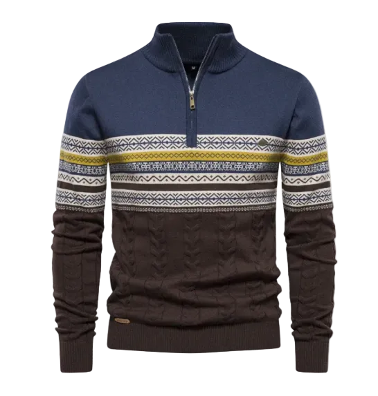 The Chatsworth Quarter Zip Cotton Sweater – Fair Isle Knit