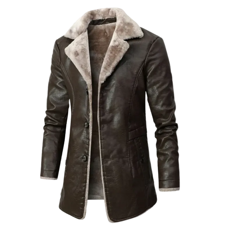 The Montefalco Button Up Fur Lined Long Leather Winter Coat