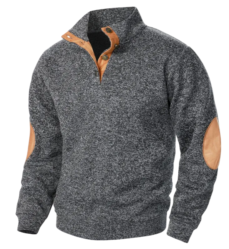 The Oakcrest Stand Collar Fleece Sweater with Suede Elbow Patches