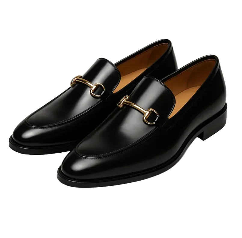 The Caernarfon Black Leather Horsebit Foral Loafers