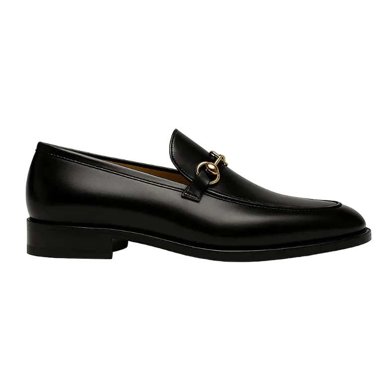 The Caernarfon Black Leather Horsebit Foral Loafers