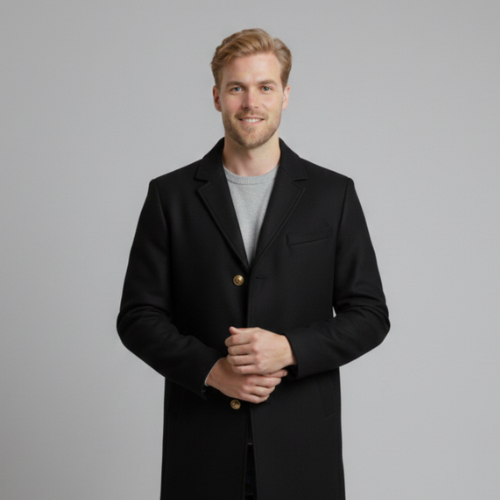 Long Coat, Gold-Button Detail