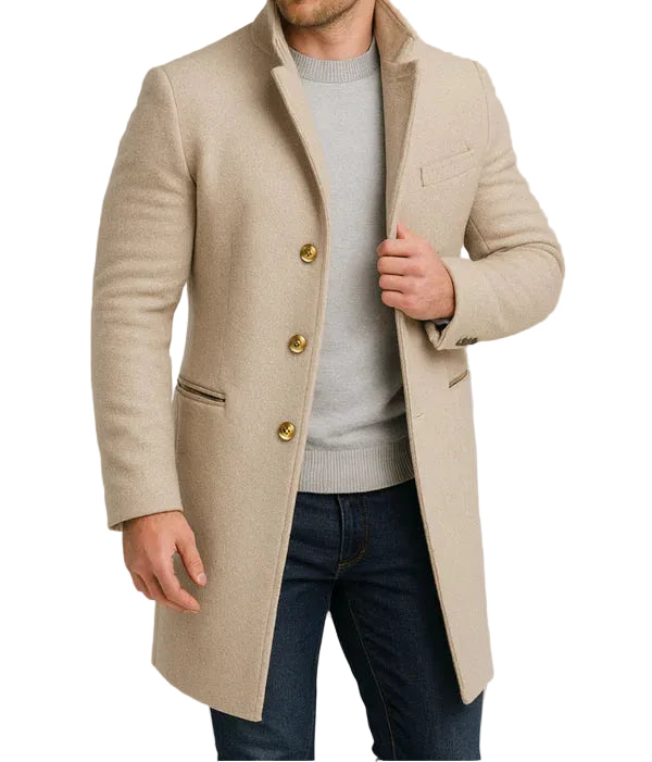 Long Coat, Gold-Button Detail