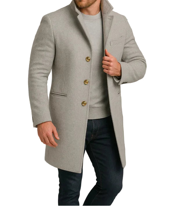 Long Coat, Gold-Button Detail