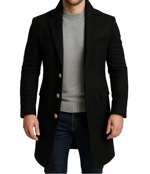 Long Coat, Gold-Button Detail