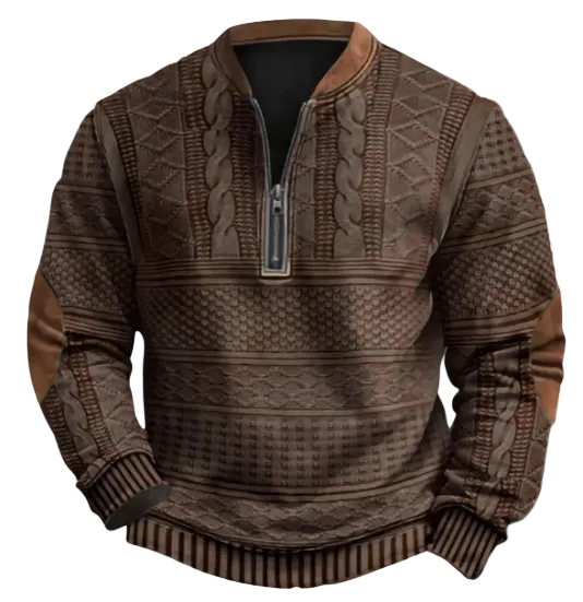 The Siena Casual Patterned Half Zip Sweater with Elbow Patches