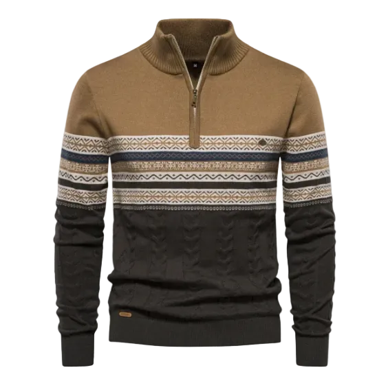 The Chatsworth Quarter Zip Cotton Sweater – Fair Isle Knit