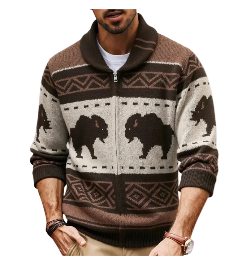 The St Andrews Retro Buffalo Print Winter Cardigan