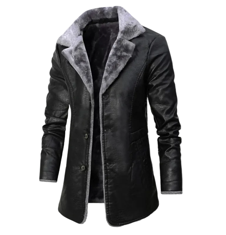 The Montefalco Button Up Fur Lined Long Leather Winter Coat
