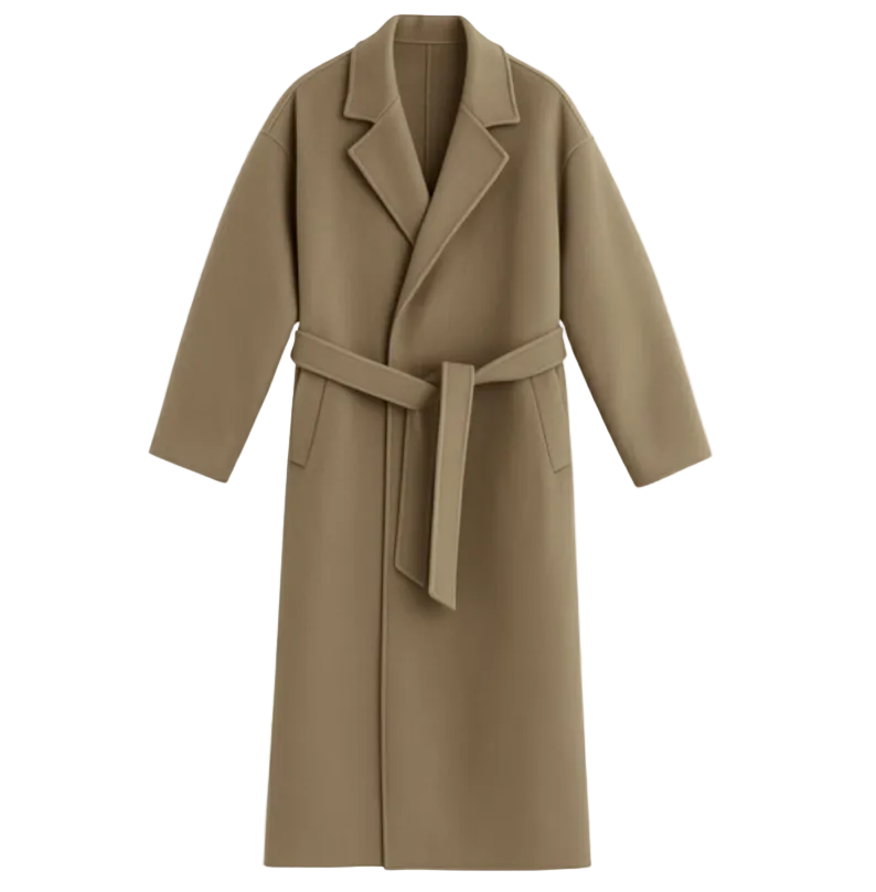 The Whitechapel Elegant Camel Wrap Wool Coat with Belt