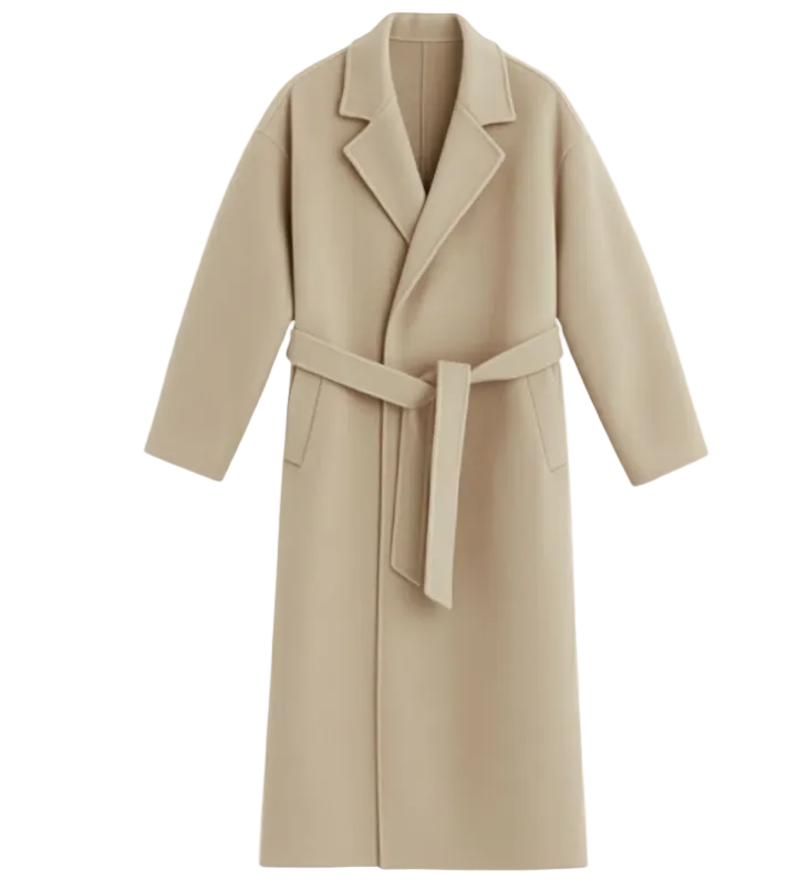 The Whitechapel Elegant Camel Wrap Wool Coat with Belt