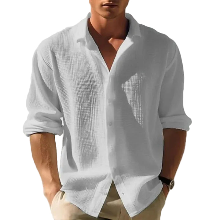 Casual Cotton Waffle Shirt with Long Sleeves